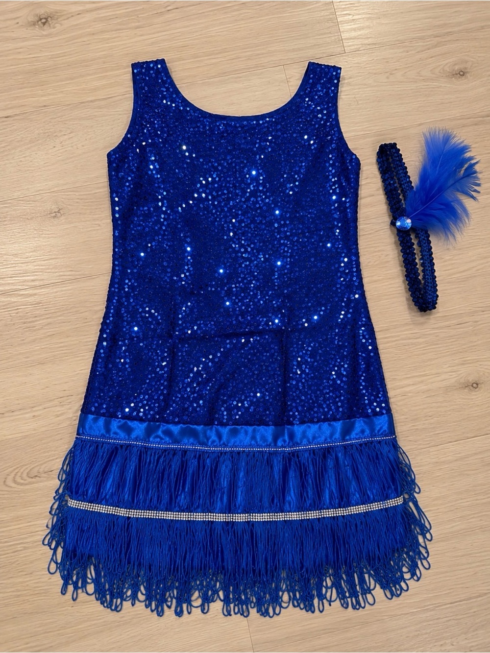 Halloween 🎃 Kids Sequin Flapper Costume Dress with Feather Headband - Blue
